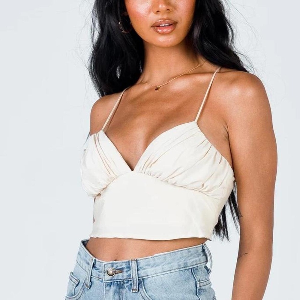 Princess Polly Cream Ruched Bust Crop Top Champagne Spaghetti Strap Size‎ 6